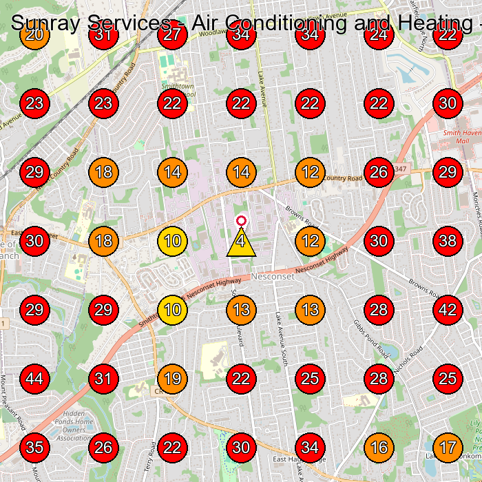 Sunray Services - Air Conditioning and Heating GeoGrid visibility map for Air Conditioning Contractor in St James